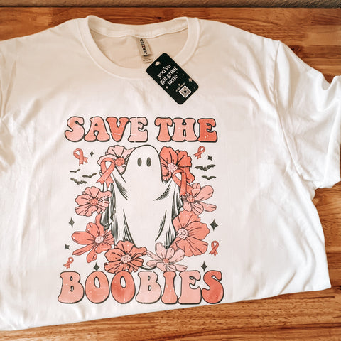 Save the Boobies Halloween Breast Cancer Awareness Month Graphic Tshirt