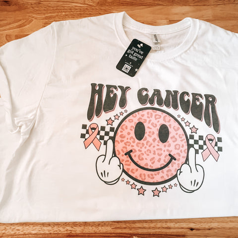 Hey Cancer Middle Finger Breast Cancer Awareness Month Graphic Tshirt