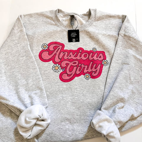 Anxious Girly Floral Mental Health Crewneck Sweatshirt