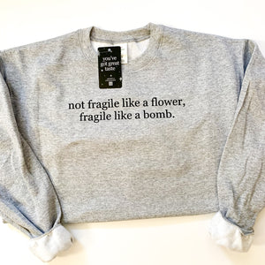 Not Fragile Like a Flower RBG Frida Kahlo Gray Crewneck Sweater | Cozy Pullover