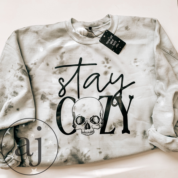 Stay Cozy Cloudy Skull Crewneck | Tie Dye Sweater