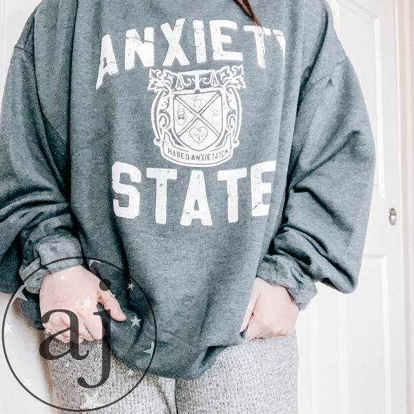 Anxiety State Crewneck | Heathered Navy Cozy Mental Health Sweatshirt