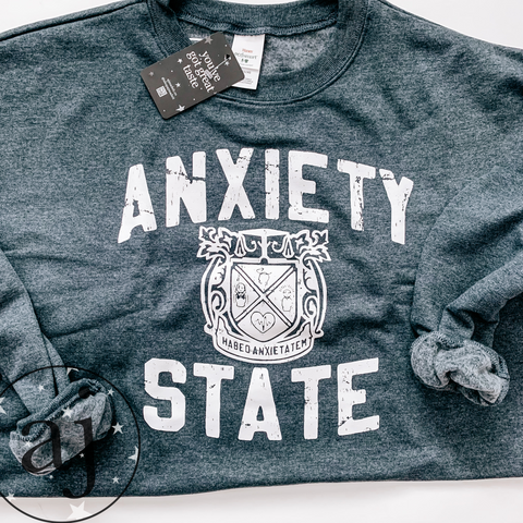 Anxiety State Crewneck | Heathered Navy Cozy Mental Health Sweatshirt
