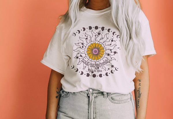 Soul Searchin Wild and Free Sunflower Sun Graphic Tshirt