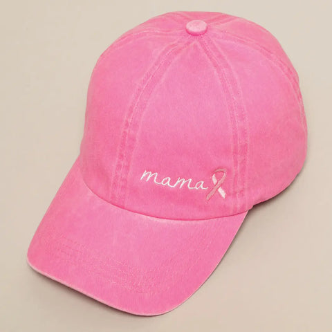 Mama Breast Cancer Awareness Embroidered Ribbon Baseball Cap