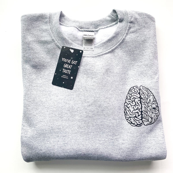 Mental Health Crewneck | Floral Brain Sweatshirt, Minimalist Sweater - FRONT ONLY