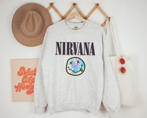 Nirvana Tie Dye Band Graphic Crewneck Sweatshirt | Rock Crewneck | Smiley Face Sweater | Gift for Her | Music Gift