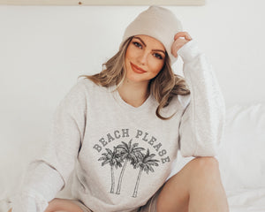 Beach Please Palm Tree Crewneck Sweatshirt