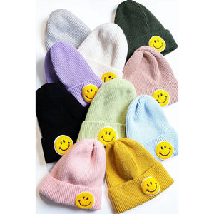 Smiley Face Ribbed Beanie